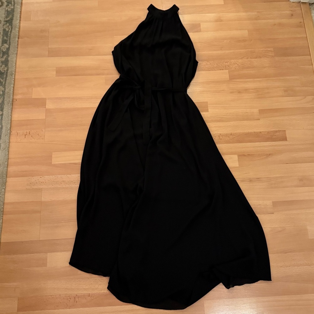 Black Halter Maxi Dress with Waist Tie